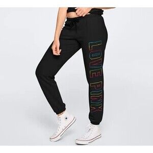 Victoria's Secret PINK LOVE Spell Out Sweat Pant Drawstring Joggers Size Small